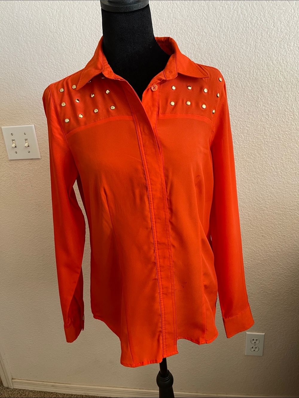 Michael Kors Orange Stud-Accented Button-Down Blouse